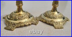 GATCO Pair of Vintage Brass Floral Repousse Candlesticks made in INDIA