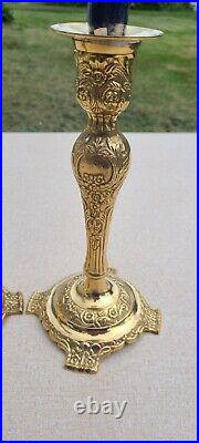 GATCO Pair of Vintage Brass Floral Repousse Candlesticks made in INDIA