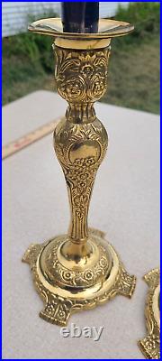 GATCO Pair of Vintage Brass Floral Repousse Candlesticks made in INDIA