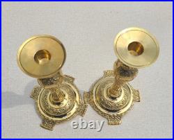 GATCO Pair of Vintage Brass Floral Repousse Candlesticks made in INDIA