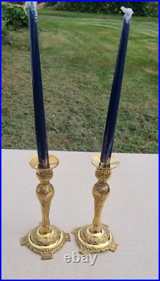 GATCO Pair of Vintage Brass Floral Repousse Candlesticks made in INDIA