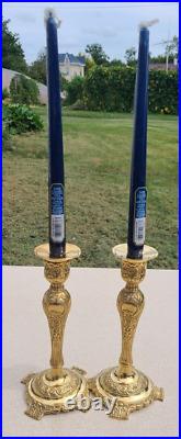 GATCO Pair of Vintage Brass Floral Repousse Candlesticks made in INDIA