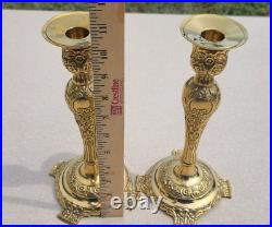 GATCO Pair of Vintage Brass Floral Repousse Candlesticks made in INDIA