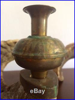 GENUINE Rams Horn Candle Stick Holders with hand made Brass trim stunning