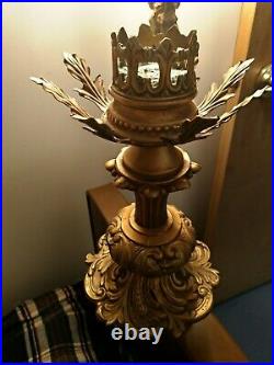 GIM 616 ornate brass metal Tuscan style Candle Holders Antique Gold heavy lamp