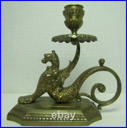 GRIFFIN MONSTER BEAST Antique Bronze Brass Chamberstick Candle Holder Ornate