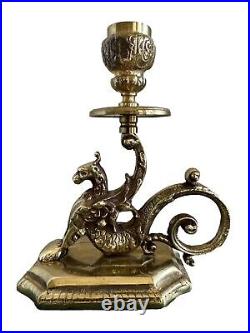 GRIFFIN Monster Beast Dragon Candlestick Candle Holder Solid Brass Bronze Decor