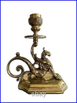 GRIFFIN Monster Beast Dragon Candlestick Candle Holder Solid Brass Bronze Decor