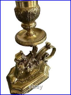 GRIFFIN Monster Beast Dragon Candlestick Candle Holder Solid Brass Bronze Decor