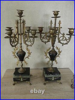 Gilt French Pair Candelabras Candle holders antique ornate brass bronze marble