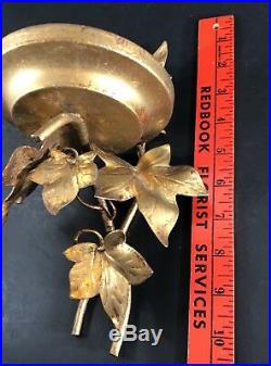 Gilt Gold leaf SCONCES with brass leaves SET Vintage wall pillar candle ITALY