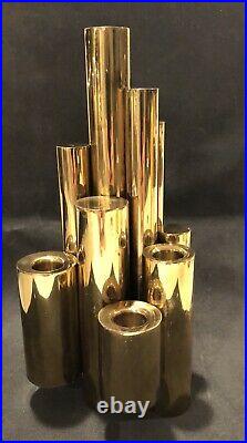 Gio Ponti Brass Tubular 5 Candle Sculpture Vintage Mid Century Candelabra