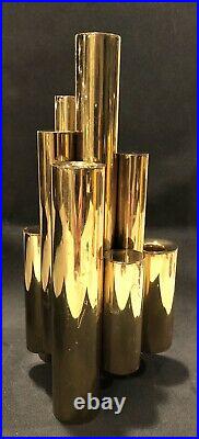 Gio Ponti Brass Tubular 5 Candle Sculpture Vintage Mid Century Candelabra
