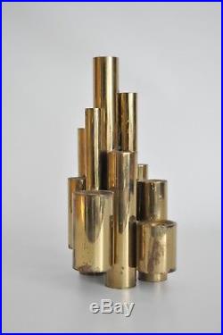 Gio Ponti Vtg Mid Century Modern Tubular Brass Candle Holder Candelabra Judaica