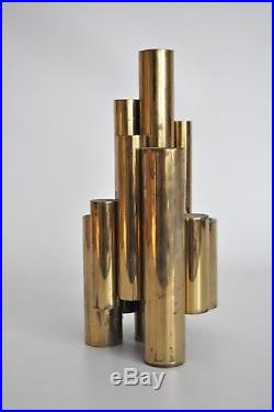 Gio Ponti Vtg Mid Century Modern Tubular Brass Candle Holder Candelabra Judaica