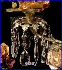 Girandole Candelabra Solid Brass Marble Hanging Crystals Vintage Dolphin Decor
