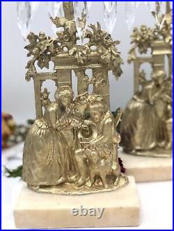 Girandoles Brass and Stone Candle Holders Antique Victorian man & Dog / pair