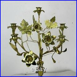 Gorgeous Brass Hollywood regency Flowers Candle Holder Candelabra HTF 5 arm