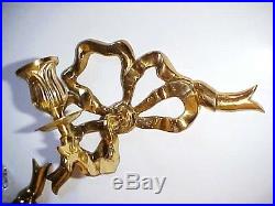 Gorgeous Hollywood Regency Old French Candle Holders Sconces Pair Of Bows Brass