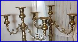 Gorgeous Pair Large 25H Vintage Antique Solid Brass 3- Arms Candle Holder Heavy
