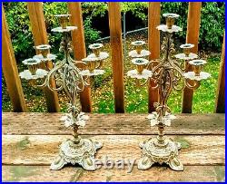Gorgeous Vintage Antique Set Brass Candle Candelabra French Nouveau Crystals