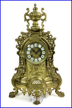 Gorgeous Vintage Italian Brass Ornate Mantle Clock & Two Magnificent Candelabras