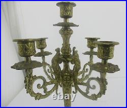 Gothic Brass Ornate Embossed Candle Holder Stick Candelabra 5 arm Faces