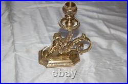 Gryphon Dragon Antique Bronze Brass Chamberstick Candle Holder Ornate