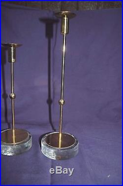 Gunnar Ander Pair Ystad Metall Swedish Candle Holders Glass Base MidCentury