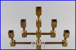 Gusum Metal. Large five-armed candlestick in brass. Swedish design, 1980s