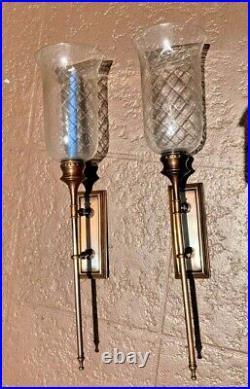 HUGE 29HIGHEthan Allen Country French Crystal & Brass Candle Sconces
