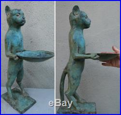 HUGE Brass patina figurine business card display candle holder Jewelry ring tray