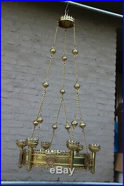 HUGE Church brass copper chandelier candle holders religious neo gothic french