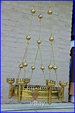 HUGE Church brass copper chandelier candle holders religious neo gothic french