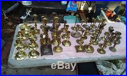 Huge Lot, Vintage Brass, 40 Brass Candlesticks, Wedding Candle Decor