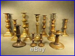 HUGE Lot of 13 Antique Brass Candlesticks Candle Holders