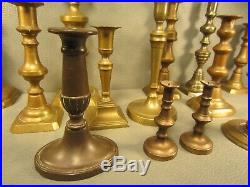 HUGE Lot of 13 Antique Brass Candlesticks Candle Holders