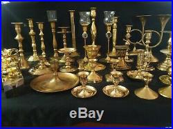 HUGE Lot of 32 Vintage Solid Brass Candle Holders Candlesticks Polished Wedding