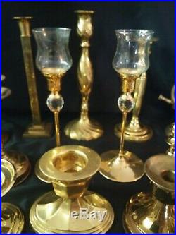 HUGE Lot of 32 Vintage Solid Brass Candle Holders Candlesticks Polished Wedding