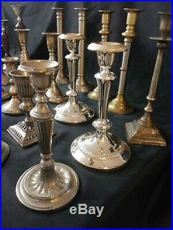 HUGE Lot of 36 VTG Mixed Metals Brass Pewter Candle Holders Candlesticks Wedding