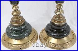 Heavy 40 Tall Vintage Green Marble & Brass Altar Candle Holder Candlesticks