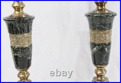Heavy 40 Tall Vintage Green Marble & Brass Altar Candle Holder Candlesticks