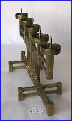 Heavy Mid-Century Bronze Brass Brutalist Candelabra Candlestick Candle Holder