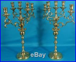 Heavy Solid Brass Swing 5 Arms Candelabra Candle Holder 18 3/4 Tall Set of 2