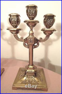 High quality pair of antique ornate solid brass candle stick holder candelabra