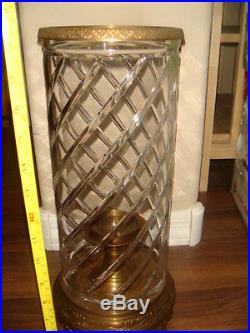 Huge 2000 AJKA Clear Cut 24% Lead Crystal Glass Brass Candle Holder