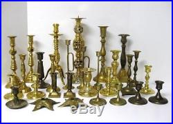 Huge Lot 29 Brass Candlesticks 8 Pairs 1 Set Candle Holders Baldwin Wedding Vtg