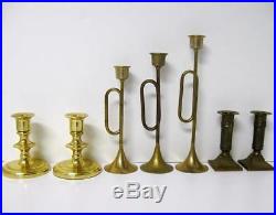 Huge Lot 29 Brass Candlesticks 8 Pairs 1 Set Candle Holders Baldwin Wedding Vtg