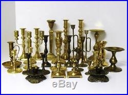 Huge Lot 29 Brass Candlesticks 9 Pairs Candle Holders Baldwin Wedding Vtg