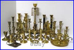 Huge Lot 35 Brass Candlesticks 11 Pairs Sets More! Candle Holders Wedding Vtg